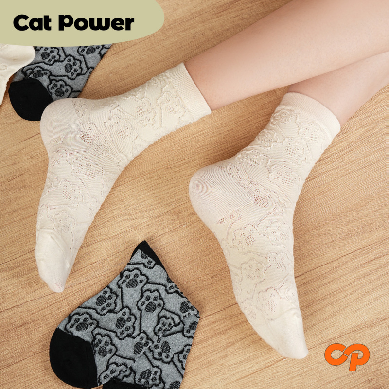 2026 New Style Small Claw Socks for Women, Spring and Summer Cat Claw Mid-Calf Socks, Versatile, Cute, Simple, College Style, White Cotton