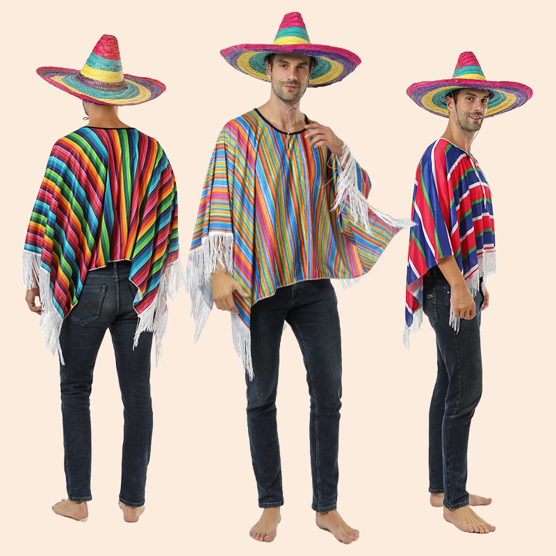 Children's Day Easter Costume Mexican Cape Ethnic Style Colorful Mexican Outfit Set with Hat