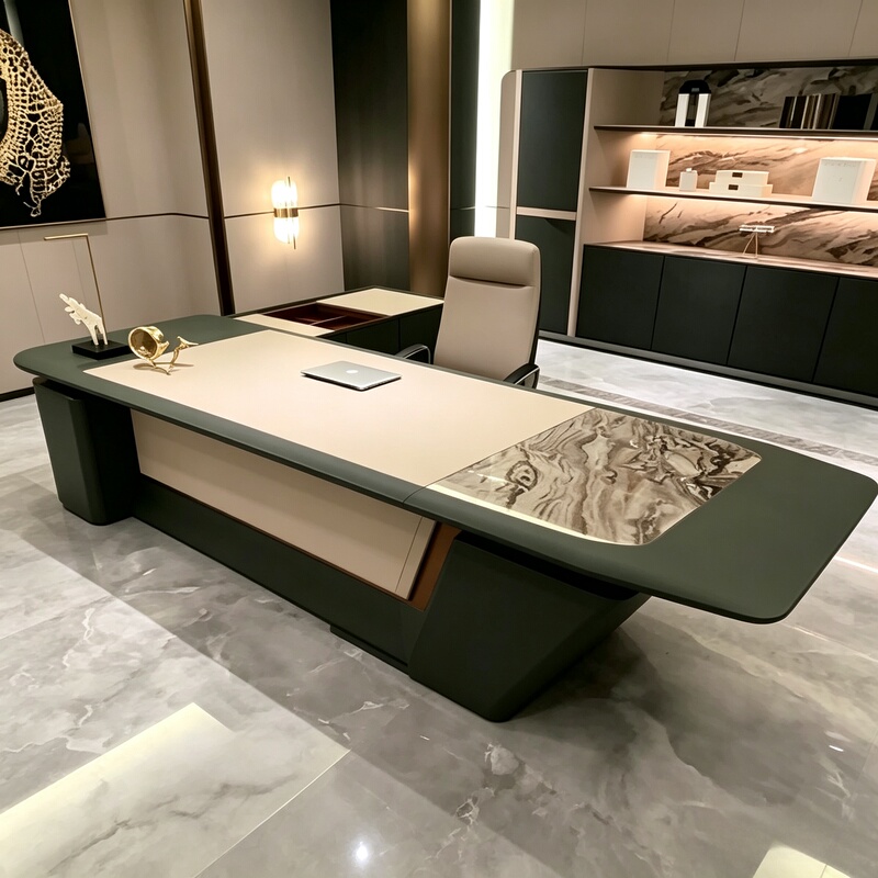 Italian-Style Light Luxury Black Walnut Executive Desk, Rectangular Office Desk, High-End Manager's Desk