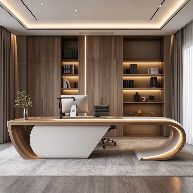 New Chinese-Style Solid Wood Executive Desk with Side Table, 2026 New Model, President's Office Desk, North American Black Walnut Executive Desk