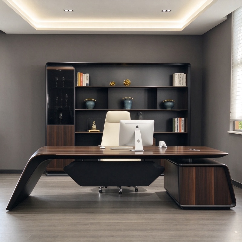 2026 New Model North American Black Walnut Wood Design High-End Office Desk Executive Desk Solid Wood Executive Desk with Side Cabinet