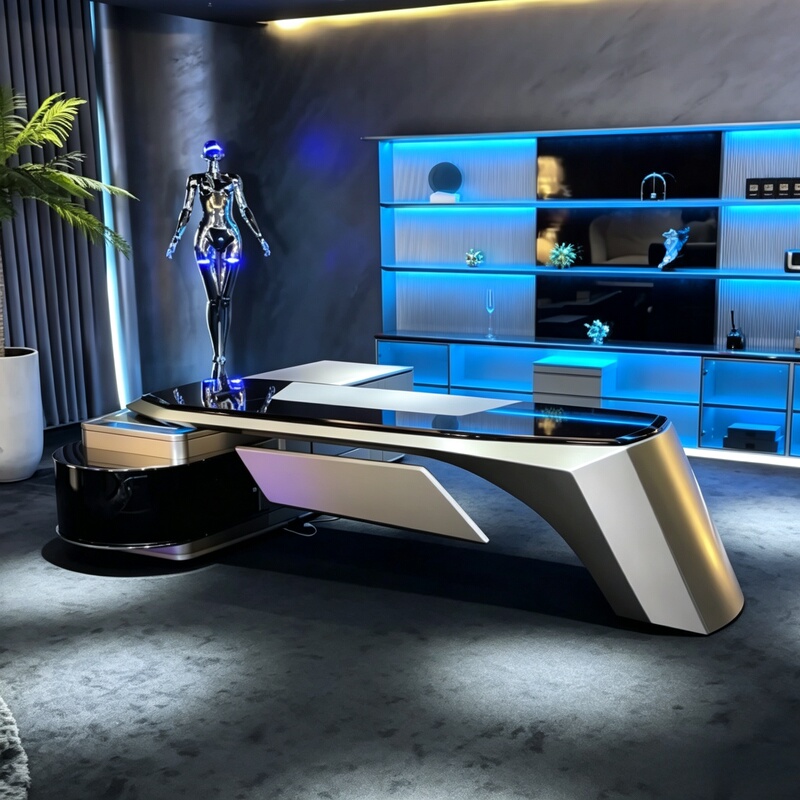 Walnut Wood Tech-Savvy Irregular Executive Desk Modern Minimalist Boss Desk Office Desk Ceo Desk Led Light Strip Walnut Wood Tech-Savvy Irregular Executive Desk Modern Minimalist Boss Desk Office Desk Ceo Desk Led Light Strip