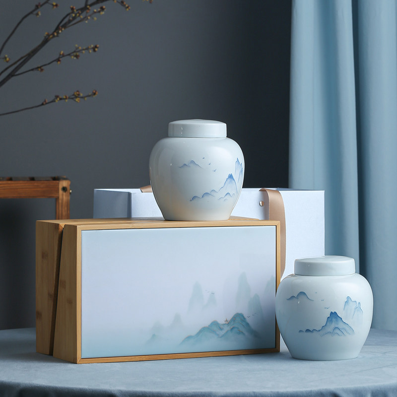 Angi White Tea Leaf Packaging Box Empty Gift Box Ceramic Packaging Box Longjing Tea Ceramic Jar Tea Gift Box Packed Empty Box