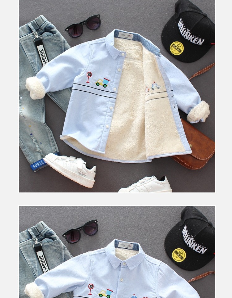 Áo sơ mi bé trai cotton dài tay mùa thu và mùa đông quần áo trẻ em dày thông thường cộng với áo nhung bé sơ mi trắng Hàn Quốc áo em bé