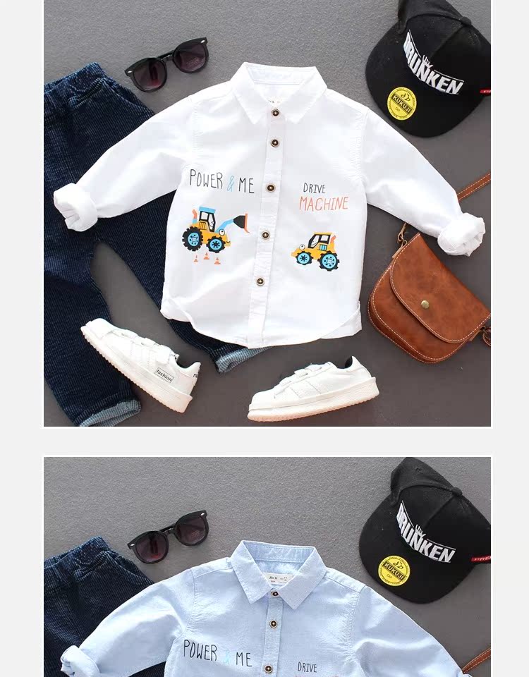 Áo sơ mi bé trai cotton dài tay 18 mùa thu quần áo trẻ em áo sơ mi cotton bé sơ mi sơ mi trắng sơ mi trắng quần áo trẻ em nam