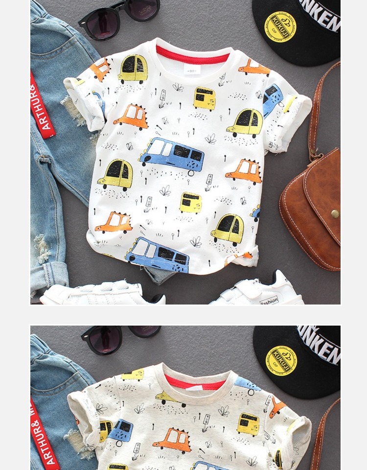 Quần áo trẻ em Áo phông mùa hè mỏng cho bé trai hoạt hình cotton áo sơ mi ngắn tay bé cotton nửa áo thun mùa hè áo thun trẻ em xuất khẩu