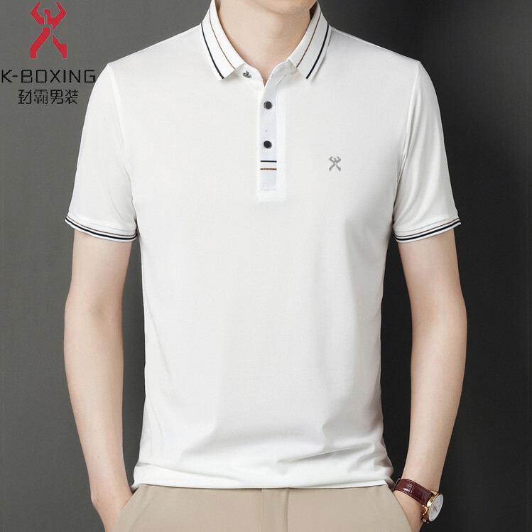 Jingba Men's Summer New Business Casual Short-Sleeve T-Shirt, Genuine Silk Polo Shirt with a Turn-Down Collar