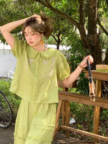 Белая рубашка, кукла, с вышивкой, рукава фонарики, кукольный воротник, короткий рукав