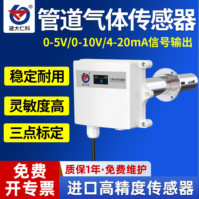 管道式气体传感器4-20ma污染气体检测co2氨氧气硫化氢气体变送器