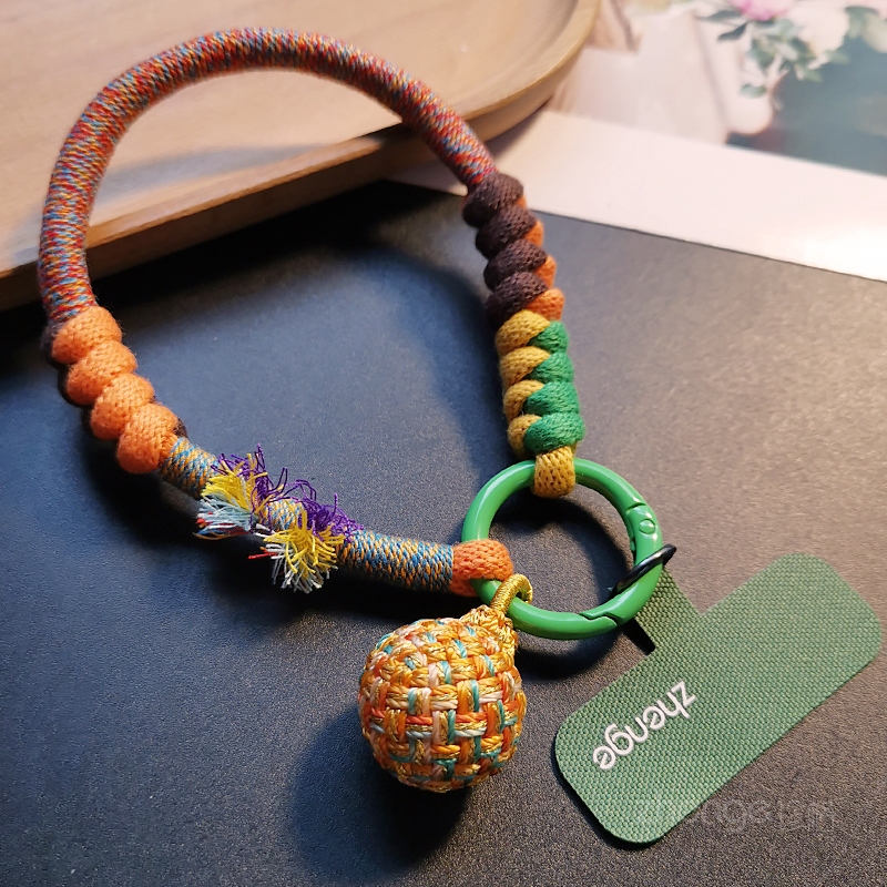 Short Mobile Phone Lanyard with Chinese-Style Embroidered Ball Woven Wrist Strap, Unique Original Color-Blocking Hand Strap, Outdoor Keychain Case, Durable Short Mobile Phone Lanyard with Chinese-Style Embroidered Ball Woven Wrist Strap, Unique Original Color-Blocking Hand Strap, Outdoor Keychain Case, Durable