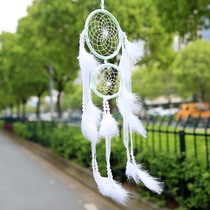 Dreamcatcher pendant creative handmade feather wind chimes hanging home door decoration two-ring white wind chimes
