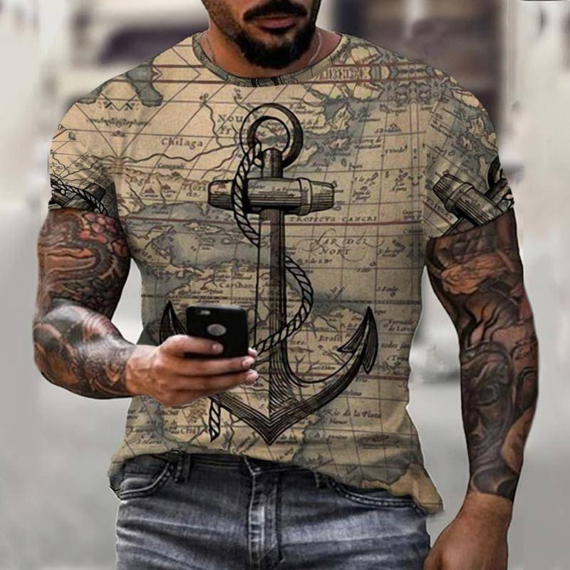 2022 Cross-Border Amazon European and American Anchor 3D Digital Short Sleeve T-Shirt Adult Men's Casual Short Sleeve Men's T-Shirt