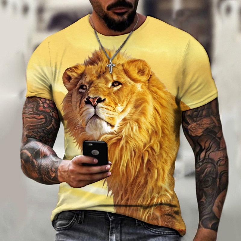 Direct Sales Cross-Border E-Commerce Amazon Aliexpress Animal Beast Lion 3D Printed Summer Men's T-Shirt