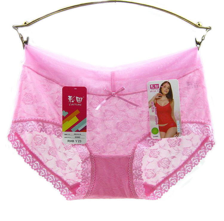 4 pieces of Caitian women's underwear mid-waist boxer mesh jacquard transparent sexy shorts