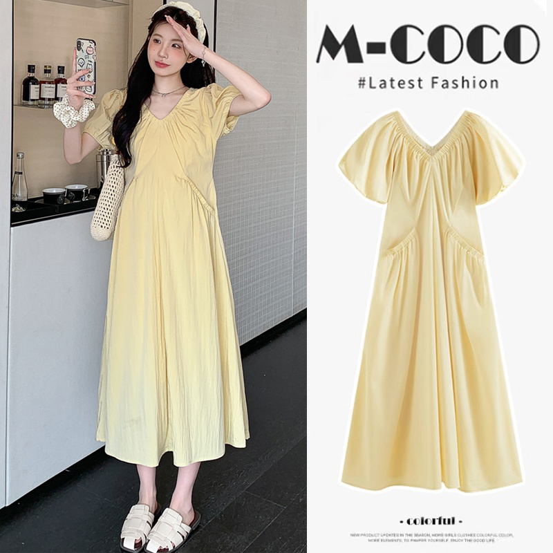 British Dhwa Maternity Dress 2026 New Summer Fashion French Style Loose Belly-Covering Plus-Size Long Dress Versatile and Slimming