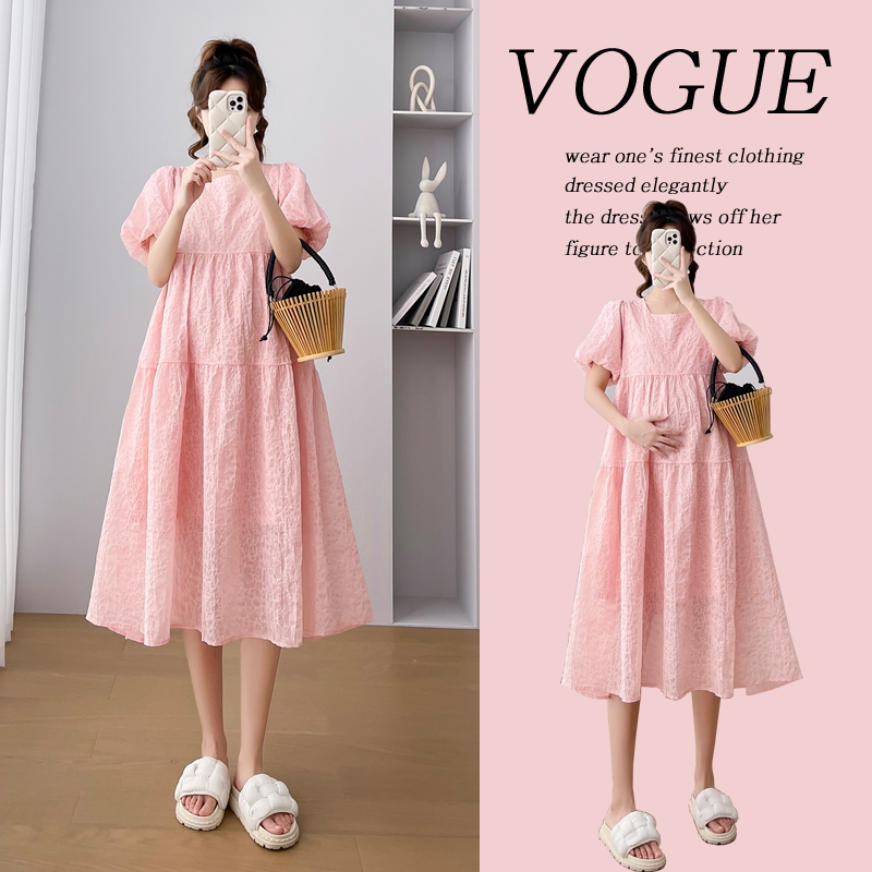 British Dhwa Maternity Wear Summer Style 2026 New Fashionable Square Neck Puff Sleeve Loose Over-The-Knee Casual Dress British Dhwa Maternity Wear Summer Style 2026 New Fashionable Square Neck Puff Sleeve Loose Over-The-Knee Casual Dress
