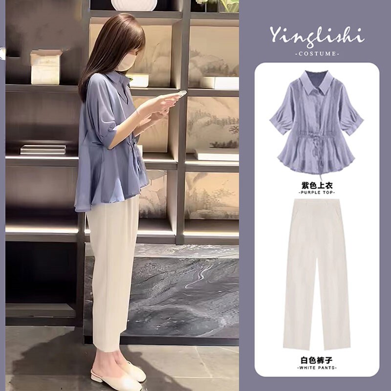 British Dhwa Maternity Wear Summer 2026 New Fashion Shirt + Pants Stylish and Trendy Two-Piece Casual Set