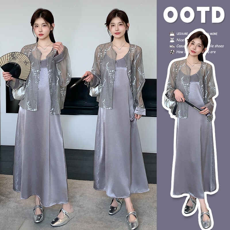 British Dhwa Maternity Dress for Summer, High-End Style, New Chinese Style Acetate Satin Slip Dress