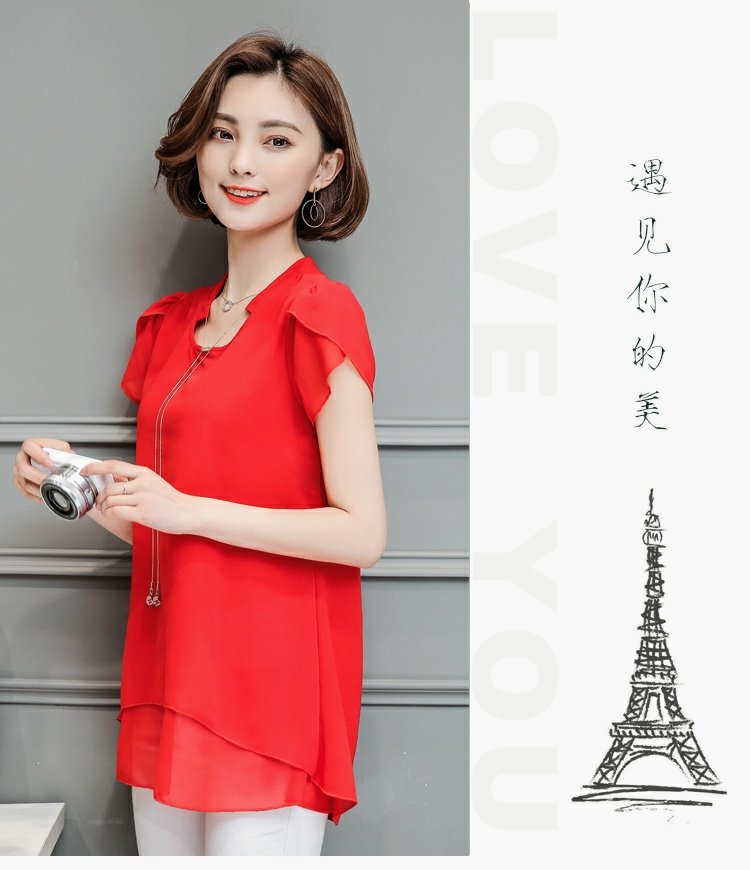 2018 hè 30-40 tuổi mẹ trẻ tải size lớn chất béo MM ngắn tay áo thun thun trẻ trung áo sơ mi nữ áo sơ mi trung niên