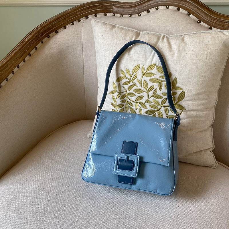 Small design personality retro small square bag female savi with patent leather bright underarm bag shoulder hand stick bag