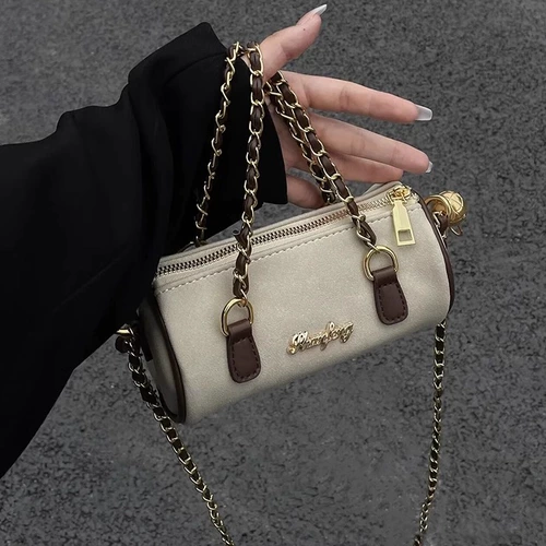 2024 новая цилиндрическая сумка в стиле ретро с цепочкой, замшевая сумка с мягкой поверхностью, сумка через плечо, женская ниша, элитная сумка-подушка