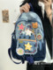 Homemade super star patch denim canvas gradient cartoon sweet and cute versatile school bag students college backpack