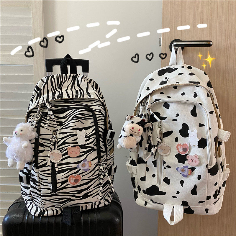 School bag female ins wind Korean version of the high school student cow rucksack tide versatile large capacity junior high school student backpack