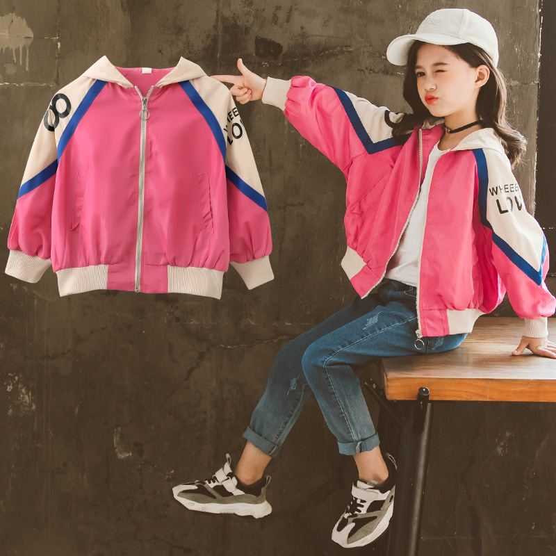 British next kiss girls' jacket 2020 autumn new Korean version of the Western style children's color-blocking hooded jacket