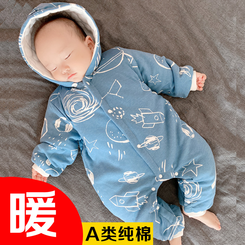 Newborn baby clothes winter pure cotton warm newborn male and female baby jumpsuit autumn and winter outerwear thickened romper