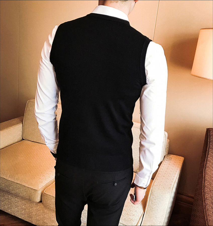 Áo len không tay vest nam v-cổ đan vest thanh niên Hàn Quốc phiên bản thu đông đồ vest