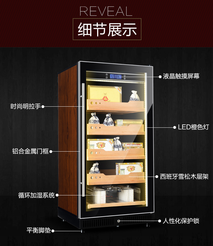 tủ rượu hafele 12 chai Bồ Đào Nha Yue 80XA nhiệt độ và độ ẩm không đổi tủ xì gà gỗ tuyết tùng rượu làm mát nhiệt tủ rượu vang tủ trà tủ trưng bày nhập khẩu - Tủ rượu vang thiết kế tủ rượu