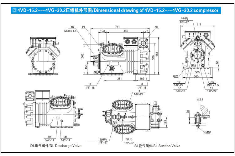 全新四缸15匹低温冷库压缩机 15P半封闭制冷机4VD-15.2 厂家直发(图11)
