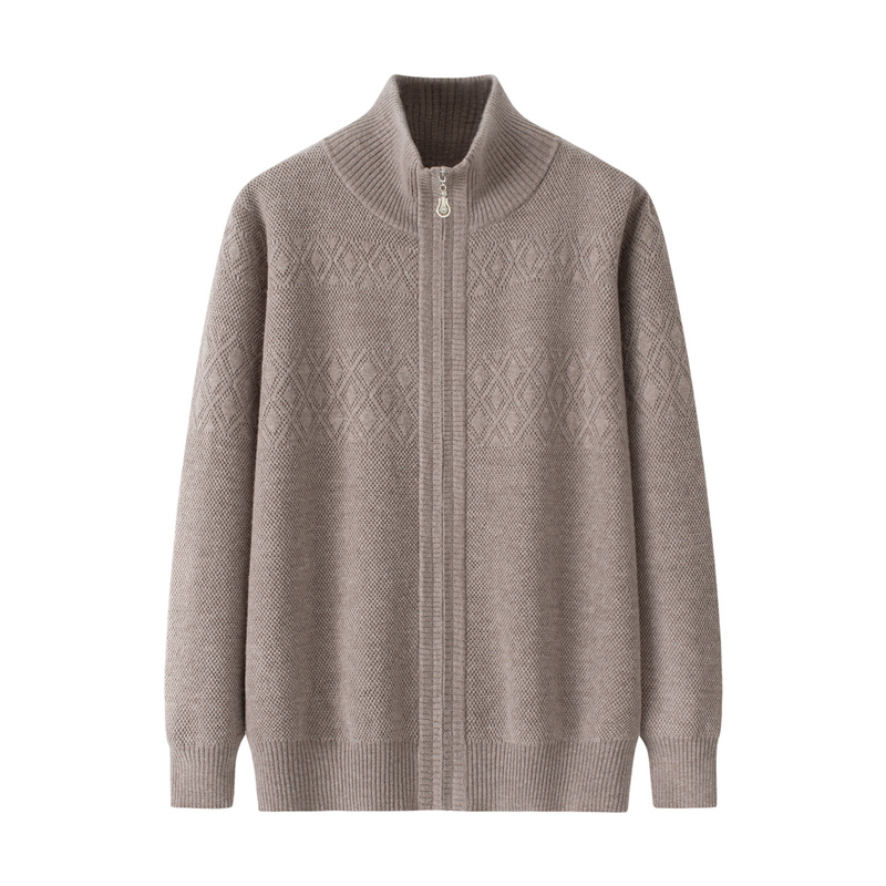 Middle-Aged and Elderly Women's Clothing 25-Year New Style Wool Sweater Women's Cardigan Zipper High-Neck Mother's Wear Knitted Sweater Fleece Jacket