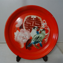 Old enamel plate old tea plate 80 s wedding happy word magpie flower and bird plate old fruit plate nostalgic collection movie props