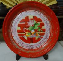 Old enamel plate 80 s wedding happy word flower tea tray Bar Cafe studio movie props