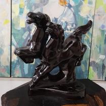 The piece of the horse porcelain 80s black glazed double horse pen inserted into successful desktop auspicious decoration film and television props