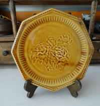 Cizhou Kiln old porcelain sauce glaze carved octagonal plate old wine pot tray nostalgic antique antique antique plate physical photo