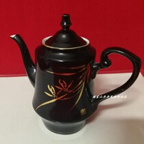 Antique Old Tea Kettle Cultural League 70s black glaze depiction of orchid pot folk - custom household nostalgic movie props