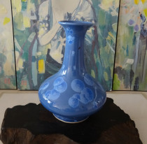 Old vase vase plugged in the 1980s crystalline glaze hand sky bottle blue ice flower pattern all physical photos