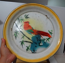 Old Enamel Dish Fruit Pan Tea Tray Flowers Bird Bounty In Kind Photos Nostalgia Collection Movie Props Swing Piece 35cm Told Number