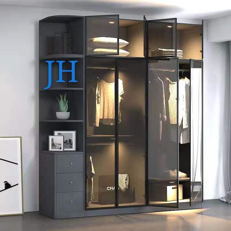 Wine Cabinet Wardrobe Glass Door EXTREMELY NARROW ALUMINUM FRAME GLASS DOOR FLAT DOOR IRON GREY GOLD ALUMINUM FRAME WARDROBE GLASS DOOR CUSTOM-MADE