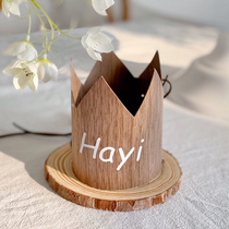 ins Nordic wood grain birthday hat childrens 1th birthday party layout supplies decoration custom crown hat