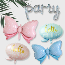 Pink bow balloon childrens birthday arrangement aluminum foil balloon laser conjoined letter party decoration