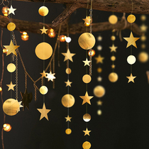 4M golden silver Wafer Stars Pull Flowers Pull Flags Hung Flags Birthday Party Shop Window Wedding decoration Decorative Arrangement Supplies