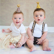 Mini gold cute birthday hat baby one year old birthday arrangement adult childrens party Tiara crown hat