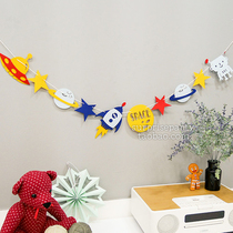 Cosmic Spaceship Rocket Color Flag Hanging on Childrens Birthday Placement Birthday Decoration Items Baby Room Color Flag Laflower