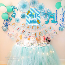 Childrens birthday party baby one year birthday decoration creative layout background wall flag poster package