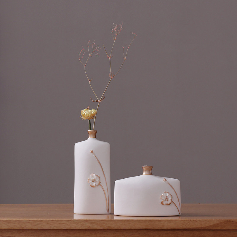 Nordic vase hem Living room with flower arrangement Full Star dried flower decoration TV cabinet Xuanguan Ceramics Creative White Small Vase