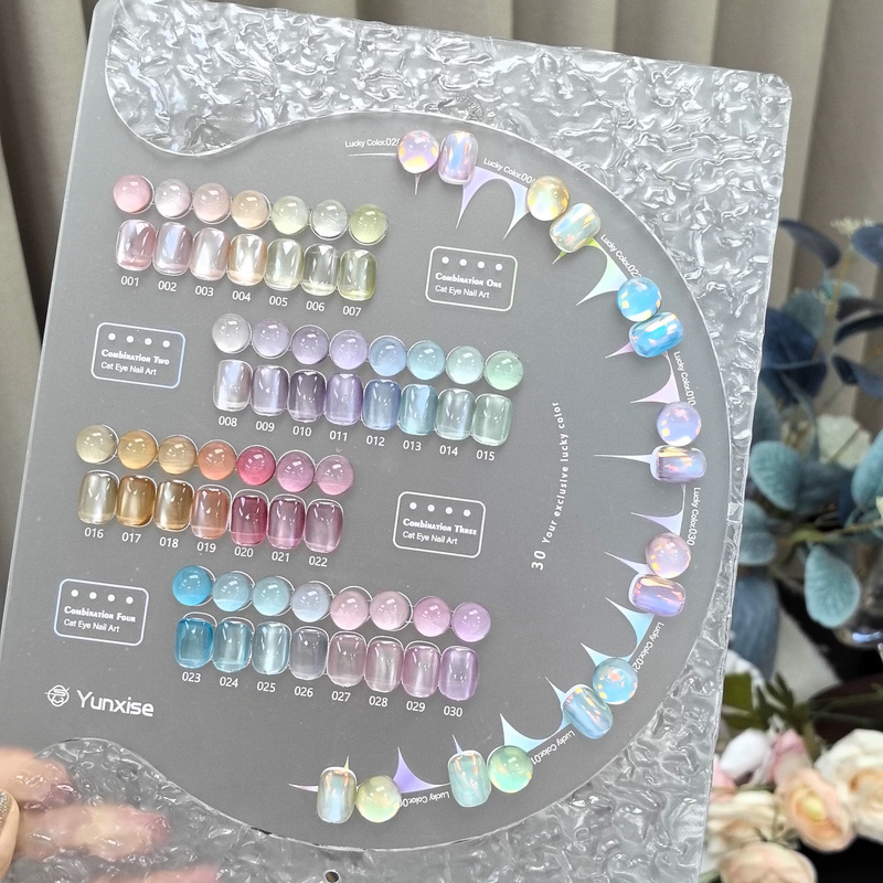 Yunxi White Water Aurora Crystal Coated Cat Eye Gel 30 Colors New Glass Bead Summer Hot-Selling Nail Polish Gel Manicure Set
