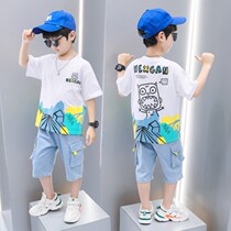 Childrens clothes summer suit 2021 new ocean gas baby short sleeve jeans Two sets of boys Summer loading Korean version of the tide